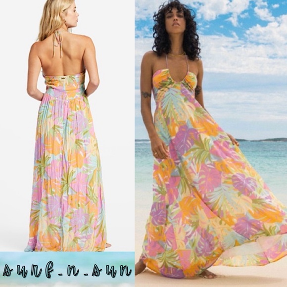 Billabong So Groovy Floral Tropical Pastel Maxi Dress - Picture 12 of 14